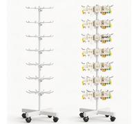 Supporto Girevole a 7 Livelli Altezza Regolabile,con 70 Ganci, 150cm Altezza,40cm Larghezza, Spaziatura Regolabile, Ruote con Freni 360° Ideale per Gioielli,Sciarpe,Calzini,Esposizioni e Casa (Bianco)
