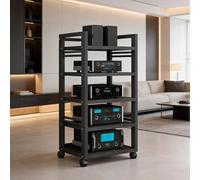 Supporto Hi-Fi A 5 Livelli, Supporto For Mobiletto Multimediale AV, Scaffale Angolare For Rack Hi-Fi Multimediale Con Ripiano In Legno Regolabile In Altezza(Black1)