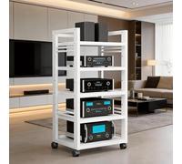 Supporto Hi-Fi A 5 Livelli, Supporto For Mobiletto Multimediale AV, Scaffale Angolare For Rack Hi-Fi Multimediale Con Ripiano In Legno Regolabile In Altezza(White1)