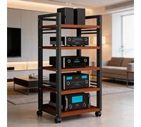 Supporto Hi-Fi A 5 Livelli, Supporto For Mobiletto Multimediale AV, Scaffale Angolare For Rack Hi-Fi Multimediale Con Ripiano In Legno Regolabile In Altezza(Black2)
