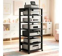 Supporto hi-fi a 7 livelli con ruote e ripiani regolabili | Supporto multimediale for amplificatori diffusori console di gioco e dispositivi home-cinema(Nero)