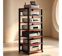 Supporto hi-fi a 7 livelli con ruote e ripiani regolabili | Supporto multimediale for amplificatori diffusori console di gioco e dispositivi home-cinema(Brown)
