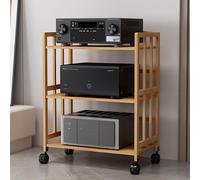 Supporto Hi-Fi in legno su ruote per altoparlanti e lettori DVD 4 livelli AV Media Entertainment Center Mobile Audio Rack per Home Theater Soluzione di archiviazione robusta ed elegante