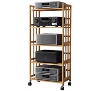 Supporto hi-fi regolabile in altezza per TV/lettori DVD/decoder via cavo, rack a 5 ripiani per componenti audio con supporto per registrazione, armadio stereo (70 x 38 x 159 cm)