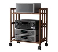 Supporto HiFi in bambù naturale, 2 ripiani AV Media Rack con ruote Stereo Component Storage Cabinet Audio Tower per CD/DVD/Giradischi Corner Entertainment Center - Elegante e funzionale