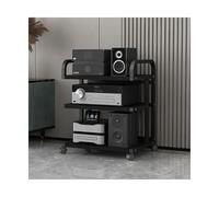 Supporto HiFi per componenti stereo, supporto mobile AV con ruote, 3 ripiani, per giradischi, DVD, CD, console di gioco, casa, TV, pelliccia (nero)