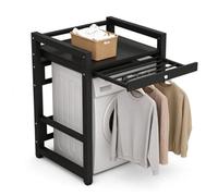 Supporto impilabile lavatrice e asciugatrice, risparmio di spazio | Struttura robusta fino a 200 kg, ripiano estraibile per lavanderia e bagno(Black Frame+Black Board)