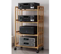 Supporto in legno per lettore DVD, 50, 55, 60, 61, 71, 71, 71, 71, 70, 79, 78 cm, supporto mobile per giradischi per TV stereo in soggiorno o in ufficio (4 ripiani, altezza 123 cm, lunghezza 55 cm)