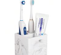 Supporto in silicone per spazzolino elettrico e dentifricio da bagno, design a 3 slot adatto per il piano del bagno, l'area della doccia e il mobile lavabo Sottobicchiere, bianco, 1 pezzo,1 marmo bian