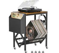 Supporto in Vinile per Dischi e Giradischi, Tavolo in Legno e Metallo, Fino a 80 LPs, con Ruote e Sacchetto di Stoffa Organizzatore (Nero)