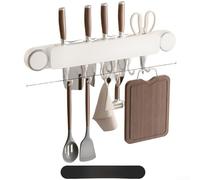 Supporto, lama a ventosa da parete per cucina, organizer per coltelli, scaffale multifunzionale per utensili (bianco)