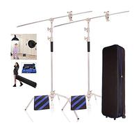 Supporto leggero a C da 3 m con braccio di estensione da 127 cm, 2 teste di presa, sacco di sabbia e custodia per il trasporto con ruote, regolabile per studio fotografico, riflettore, softbox, flash,