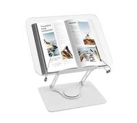 Supporto Libri da Lettura, Leggio per Libri in Acrilico con Base Girevole a 360° e Clip Elastiche, 4,4-39 cm Regolabile Porta Libro da Scrivania, Pieghevole Poggia Libro per Ricette Tablet Spartito