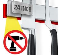 Supporto magnetico per coltelli con forte adesivo, striscia professionale da 61 cm, senza viti, senza trapano, retro adesivo, barra in acciaio inox (versione aggiornata, non cadrà)