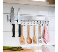 Supporto magnetico per coltelli da 40,6 cm, montaggio a parete, in acciaio inox 304, con 10 ganci e adesivi/viti, organizer salvaspazio per utensili da cucina e portacoltelli