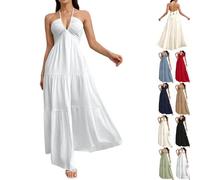 Supporto Maxi Dresses for Women Summer Deep V Neck Backless Bow Tie Back Tiered Boho Flowy Beach Vacation Dresses 2026, bianco, XL