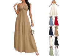 Supporto Maxi Dresses for Women Summer Deep V Neck Backless Bow Tie Back Tiered Boho Flowy Beach Vacation Dresses 2026, cachi, XL