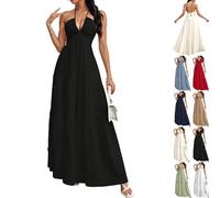 Supporto Maxi Dresses for Women Summer Deep V Neck Backless Bow Tie Back Tiered Boho Flowy Beach Vacation Dresses 2026, Nero , XL