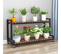 Supporto Metallico per Piante Scaffale Portavasi 2 Livelli 3 Livelli Carbonizzato Mensola in Legno Larghezza 80 100 120 Cm Espositore per Fiori con Ruote, Scaffali Organizzatore Portascarpe