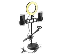 SUPPORTO MICROFONO DA TAVOLO PORTA MICROFONO + PORTA CELLULARE CON CERCHIO A LED