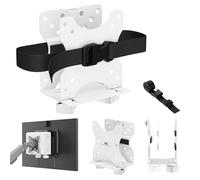 Supporto mini PC VESA Maclean MC-115W bianco acciaio compatibile 50x50 75x75 100x100 montaggio a parete o schermo profondità regolabile 17-70mm carico 5kg cinghia di sicurezza inclusa