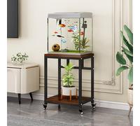 Supporto Mobile per Acquario Con Ruote Supporto per Acquario In Metallo Spazio Stoccaggio A Doppio Strato Altezza 75 Cm/29,5 Pollici Adatto per Soggiorni e Ingressi Black + Brown 80x40cm/31.5x15.7in