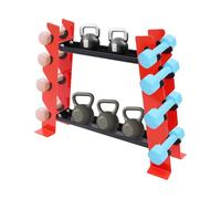 Supporto multifunzione per manubri, robusto supporto per manubri con 8 ripiani laterali + 2 ripiani centrali, portata 150 kg, anelli di protezione in gomma e design salvaspazio per casa, palestra