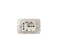 SUPPORTO MULTIFUNZIONE PRESA 2P + SCHUKO 10/16A + 2 USB A + C COMPATIBILE MATIX