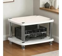 Supporto multimediale a 4 livelli, mobiletto for componenti audio e video, moderno scaffale stereo in legno con tappetino, supporto audio for lettori DVD/console di gioco/TV box(White,2 Tier)