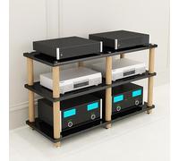 Supporto multimediale ad angolo a 4 ripiani, nero, con supporto AV, rack per archiviazione audio, torre multimediale per home theater e scaffalature stereo, 120 x 48 x 67 cm, ideale per media nization