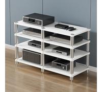 Supporto multimediale AV a 2/3/4 livelli, armadio angolare per rack audio, armadio stereo aperto con piedini ammortizzanti, attrezzatura per amplificatore di potenza (bianco, 4 ripiani, 110 x 47 x 83