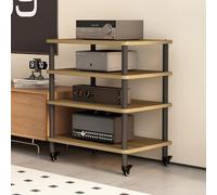 Supporto multimediale AV a 2/3/4 livelli con lettore CD, impianto stereo, autoportante/mobile, con ripiani in legno regolabili in altezza per casa/ufficio/home cinema (legno di noce chiaro (con