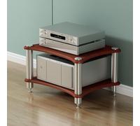 Supporto multimediale AV a 2 livelli in legno con mensola angolare per casa/ufficio, lettore CD e armadietto stereo, finitura in noce rosso, 60 x 50 x 40 cm, ideale per teatro e configurazione DJ