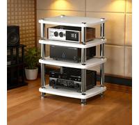 Supporto multimediale AV a 4 livelli, armadio stereo, armadio for componenti video Torre rack audio for lettore DVD Console di gioco TV Box Router WiFi(White,4 Tier)