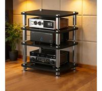 Supporto multimediale AV a 4 livelli, armadio stereo, armadio for componenti video Torre rack audio for lettore DVD Console di gioco TV Box Router WiFi(Nero,4 Tier)