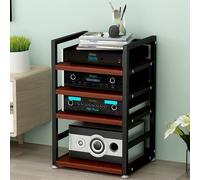 Supporto Multimediale Av a 4 Livelli Componenti Staffa Acciaio Inossidabile | Rack Stereo for Dvd e Giochi, Adatto for Soggiorni, Uffici e Studi di Registrazione(Teak)