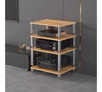 Supporto multimediale AV a 4 livelli, in legno massiccio, per giradischi, sistemi stereo e apparecchiature audio, design moderno, soluzione di archiviazione robusta per l'intrattenimento domestico