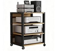 Supporto Multimediale AV A 4 Livelli, Rack For Hi-fi, Rack For Torre Audio, Mobiletto For Componenti Con Ripiano Angolare In Legno, Centro Di Intrattenimento Con Ripiani.(Yellow)