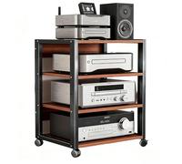 Supporto Multimediale AV A 4 Livelli, Rack For Hi-fi, Rack For Torre Audio, Mobiletto For Componenti Con Ripiano Angolare In Legno, Centro Di Intrattenimento Con Ripiani.(Red)