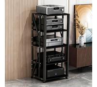 Supporto multimediale AV a 5 livelli con rack stereo, torre audio con ripiani in legno regolabili in altezza, supporti for ripiani angolari, for casa, ufficio, audio video, DJ, teatro.(Nero)