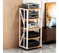 Supporto multimediale AV a 5 livelli con rack stereo, torre audio con ripiani in legno regolabili in altezza, supporti for ripiani angolari, for casa, ufficio, audio video, DJ, teatro.(White)