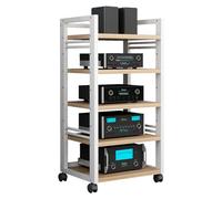 Supporto multimediale AV a 5 livelli Mensola regolabile in legno Armadio mobile Rack stereo e torre audio per soggiorno, casa, ufficio e teatro - Centro di intrattenimento moderno