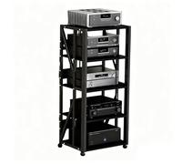 Supporto multimediale AV a 5 ripiani con ruote, mobiletto for console multimediale con ripiani regolabili, supporti for componenti stereo, mobiletto audio stereo for giradischi, DVD, TV box.(Nero)