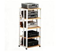 Supporto multimediale AV a 5 ripiani con ruote, mobiletto for console multimediale con ripiani regolabili, supporti for componenti stereo, mobiletto audio stereo for giradischi, DVD, TV box.(White)