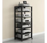 Supporto multimediale AV a 7 livelli, rack di stoccaggio for componenti stereo, torre rack audio, con ruote e ripiano in legno regolabile, capacità di peso di 550 libbre(B)