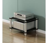 Supporto multimediale AV angolare a 4 livelli, mensola in legno per giradischi, rack a torre per intrattenimento, armadio stereo per DVD, console di gioco, router - nero, 60 x 48