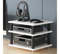 Supporto multimediale AV angolare a 4 livelli, rack audio-video per centro di intrattenimento, console di gioco, giradischi, ricevitore stereo, mensola moderna bianca chiara per soggiorno e studio di