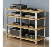 Supporto Multimediale AV for Carichi Pesanti, Rack Audio Multifunzionale con Punte che Assorbono le Vibrazioni, Scaffali Audio-video, for Casa, Ufficio, Teatro(Natural wood,4-Tier)