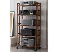 Supporto multimediale AV HiFi con ruote, rack audio regolabile a 3 livelli per console di gioco e apparecchiature stereo, mensola angolare in bambù per studio di registrazione e home theater
