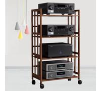 Supporto multimediale AV in legno a 4 livelli con ruote regolabili HiFi Rack Tower Mobile Audio Video Armadio di archiviazione per TV Console di gioco - Marrone 80 cm (L)
